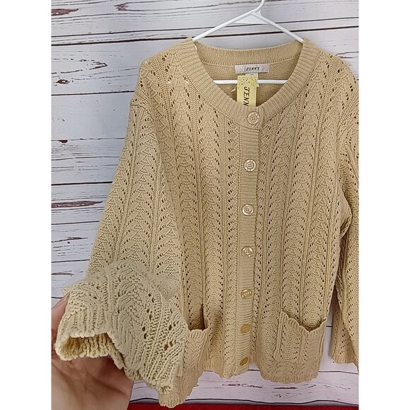 Jenny Womens 1X Beige Tan Acrylic Knit Cardigan Sweater Button Front & Pockets - Picture 8 of 8